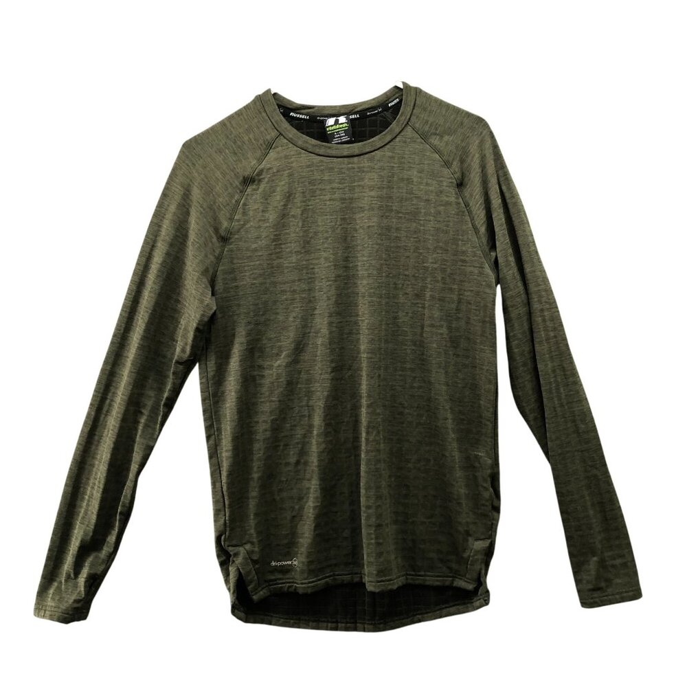 Russell Thermal Base Layer T Shirt Mens S Long Sleeve Green Crewneck Waffle Knit
